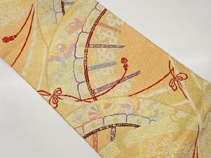 九百佐賀錦源氏車に草花・宝・波鴛鴦模様織出し袋帯